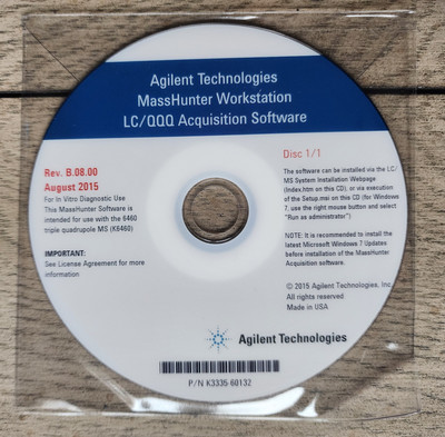 Agilent MassHunter Workstation LC QQQ Acquisition Software Aug 2015 Ver B.08.00