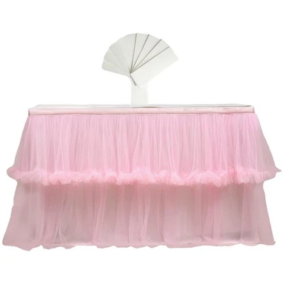 Jupe de Table en Tulle Tutu Tissu Décoration Rose,76 H x L 450 cm - Photo 1/4