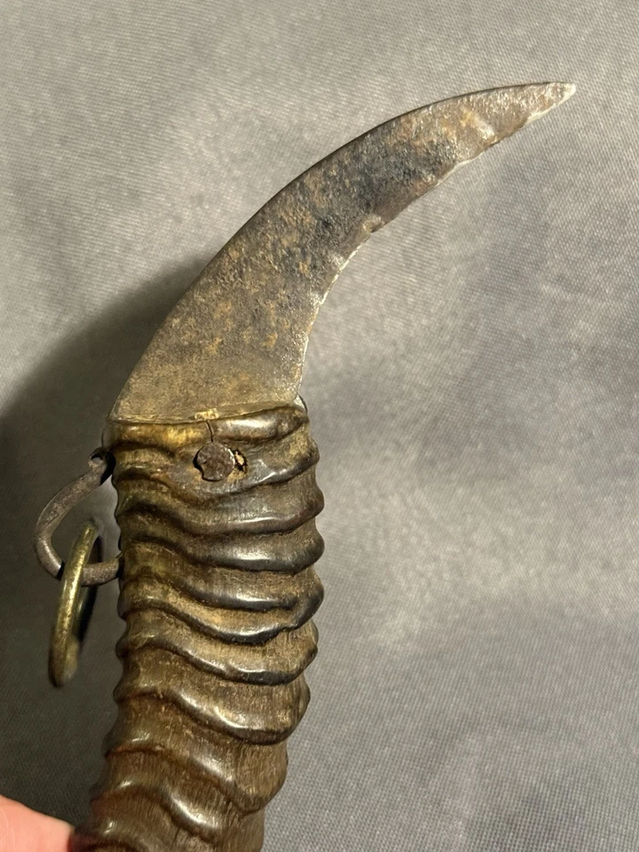 Early Antique Chinese Fishing Knife Marlin Spike Horn Handle Hand Wrought Blade - Image 3 of 4