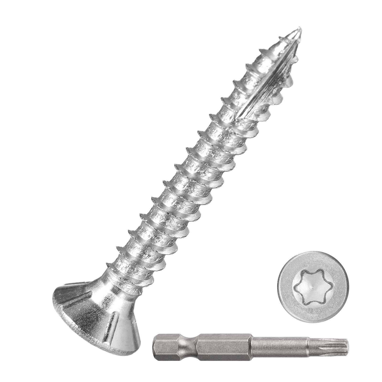 6x1 Inch Deck Screws 500 Pack Carbon Steel T10 Star Bit Silver