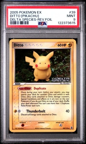 2005 POKEMON EX DELTA SPECIES #39 DITTO [PIKACHU]-REVERSE FOIL PSA 9