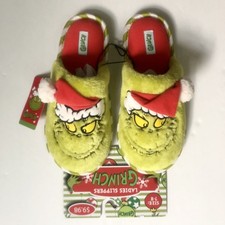 Grinch Ladies Christmas Slippers Size 7-8, Embroidered, Slip-On Style, Dr. Seuss