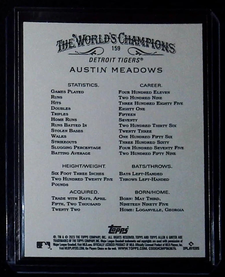 2023 Topps Allen & Ginter #159 Austin Meadows - Image 2 of 2