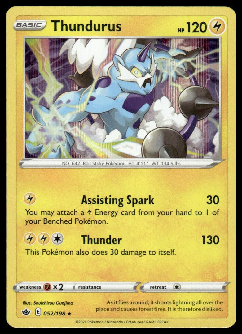Thundurus 052/198 Holo Rare Chilling Reign Pokemon Near Mint