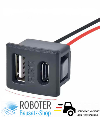 Einbaubuchse USB-A +USB-C 2A für Stromversorgung Panel Mount