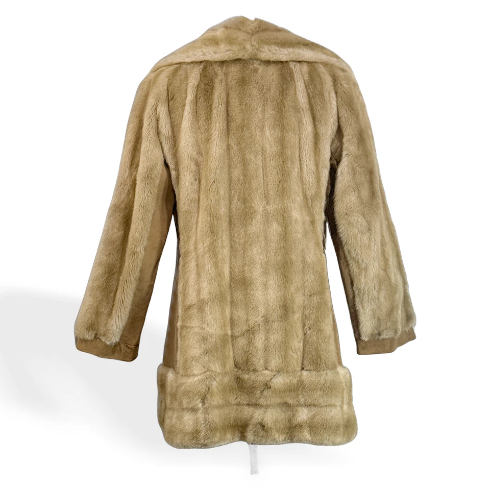 Vintage Adolph Schuman Lilli Ann Womens Faux Fur Coat Suede Trim Lined Pre-owned - Image 3 of 4