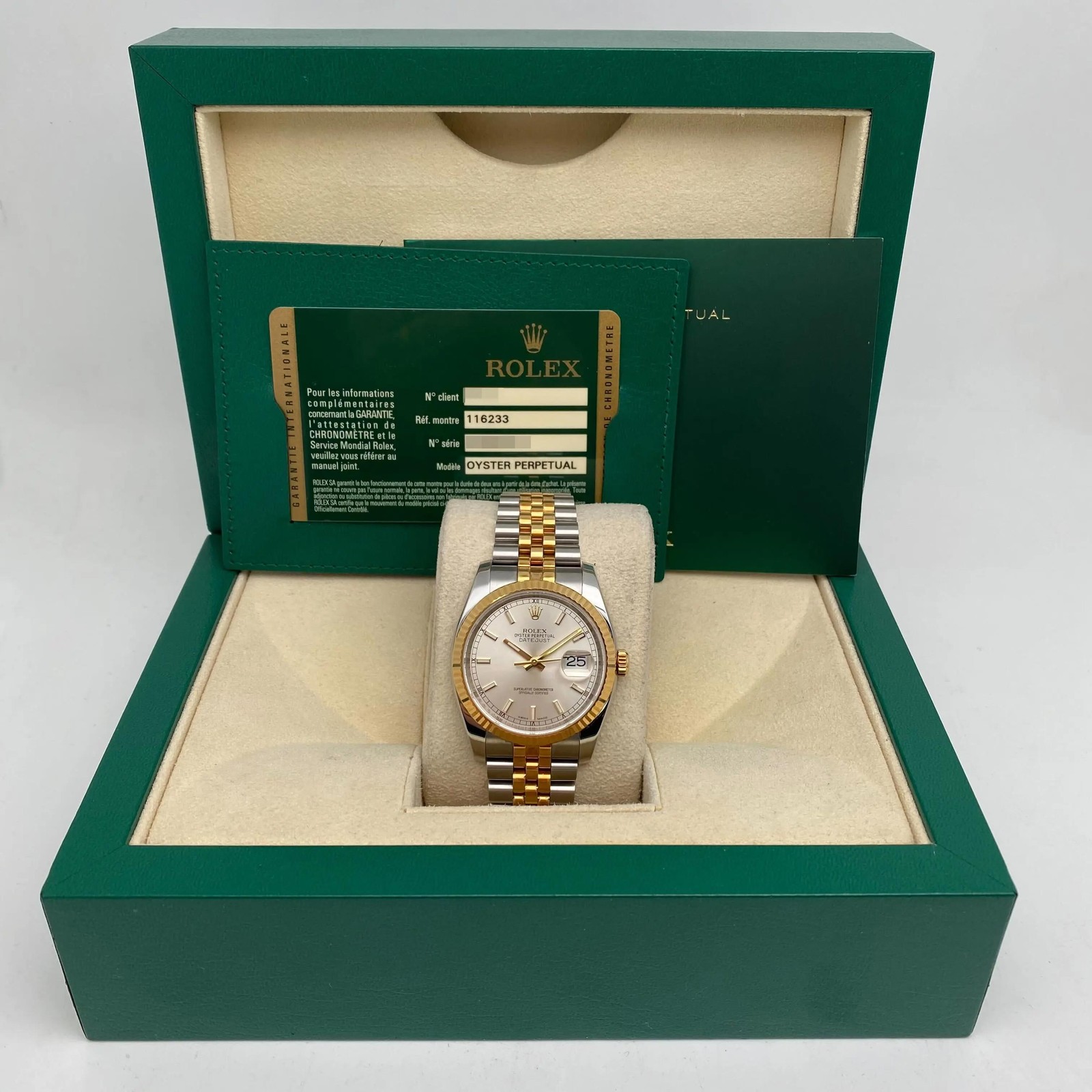Rolex Datejust 116233 36mm Steel 18K Yellow Gold Silver Dial Watch B&P 2012