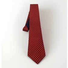 Tommy Hilfiger Mens Red White Blue Squares 100% Silk Made In The USA Tie