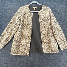 Kate Hill Jacket Womens 1X Silk Geometric Open Front Quilted Granny core 70s