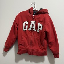 GapKids Boys Hooded Jacket Red Full Zip Sherpa Lined Size S 6-7