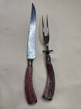 Vintage Landers, Frary & Clark Aetna Works Sterling & Stag Horn Carving Set-2pc