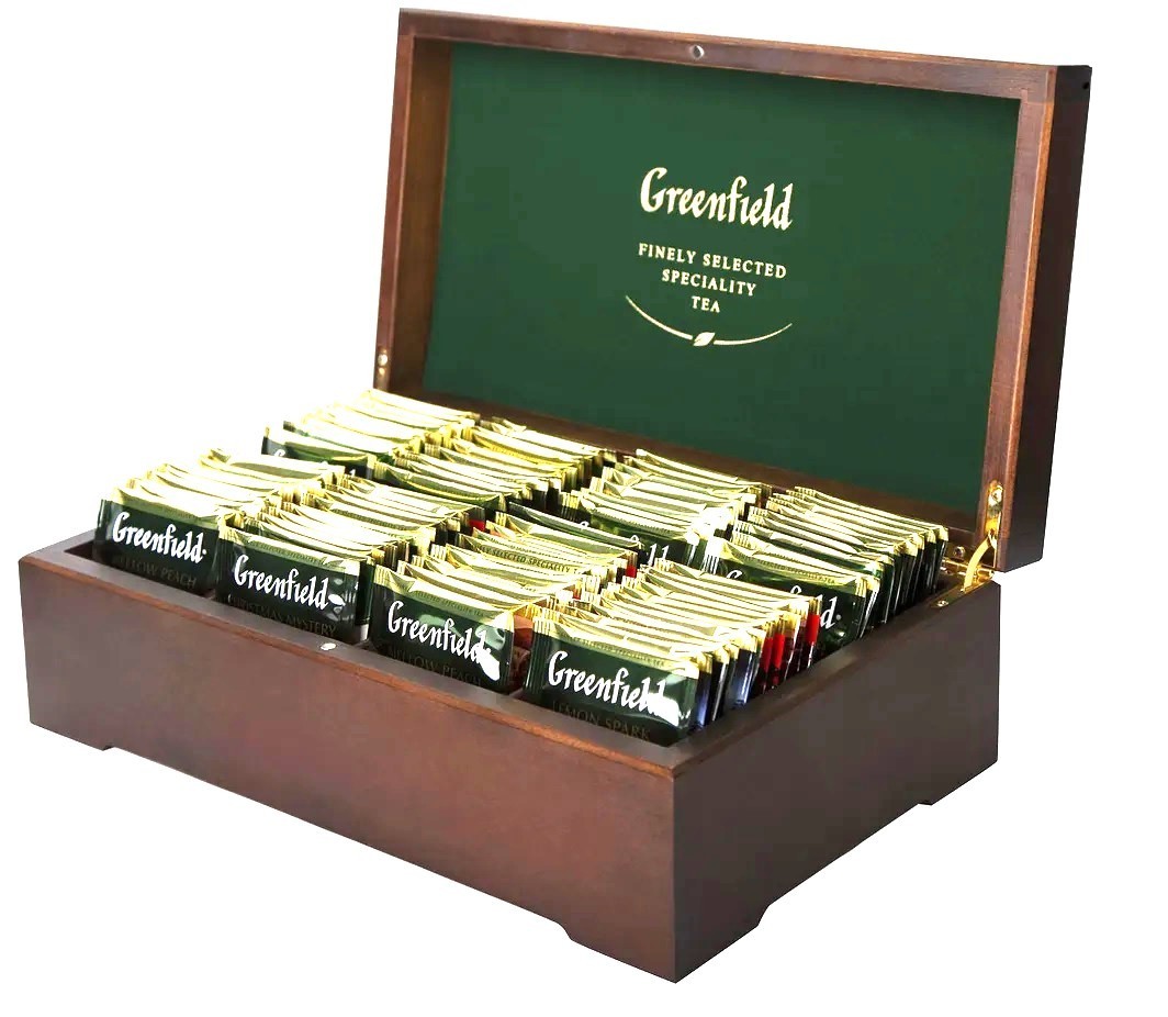 Tea Greenfield  Gift Box 8 Flavors Assorti Tea in wooden box 180g/ Чай Гринфилд