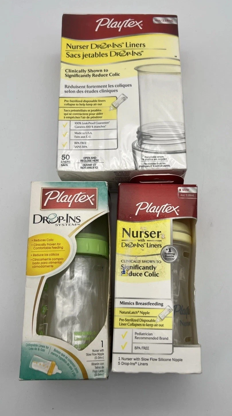 Vintage Playtex Disposables Premium Nurser Green 4 Oz Bottle With Nipple W/50