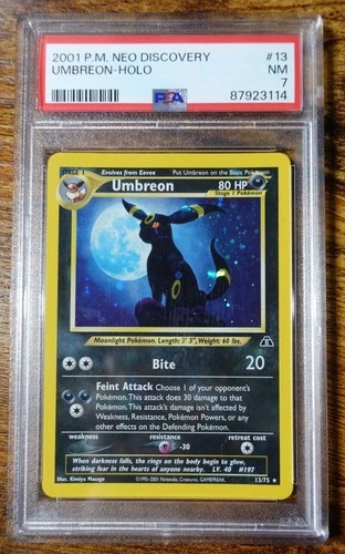 Umbreon 13/75 PSA 7 Holobleed Error Swirl Neo Discovery Holo Rare Pokemon Card