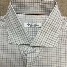 Loro Piana Shirt Mens Large Check Long Sleeve White Button Down Dress Italy SZ M
