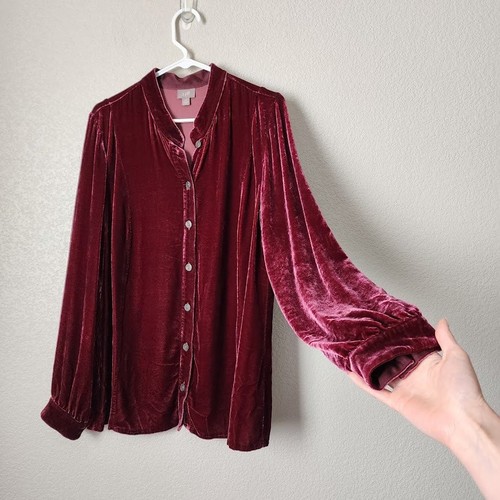 J.JILL romantische Samtbluse mit Knopfleiste burgunderrot Vamp Seidenmischung LT Tall - Bild 6 von 9