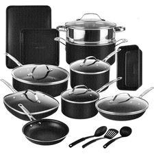 Granitestone 20 Pc Complete Pots and Pans Set Non Stick, Cookware Set with Deep 