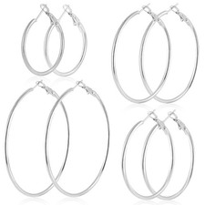 4 Pairs Stainless Steel Hoop Silver 60mm, 4 Silver-30/40/50/60mm