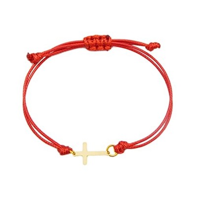 Gold Silver Stainless Steel Sideways Cross Bracelet Adjustable gold red