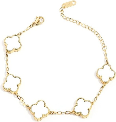 18k Gold Plated Four Leaf Clover Bracelet Lucky Link Bracelets Double Sided - Picture 7 of 9