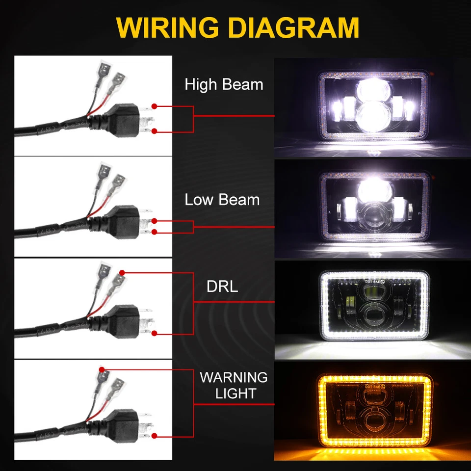 Faros LED Fit Delta 88 1976-1986 4 piezas 4x6" alto/bajo DRL ojos de ángel giran únicos Foto 4 de 4