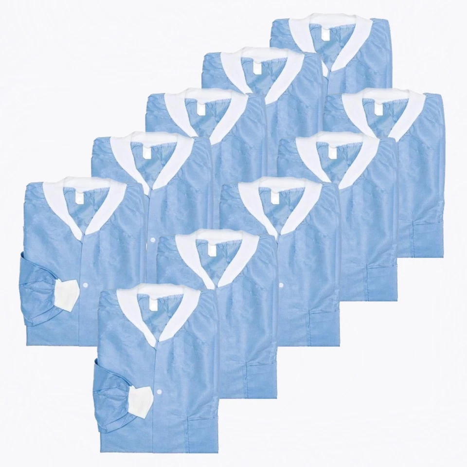 10 Pcs Medical Dental Disposable Lab Coat Gown 3 Pockets Blue S, M, L, XL - Image 3 of 3