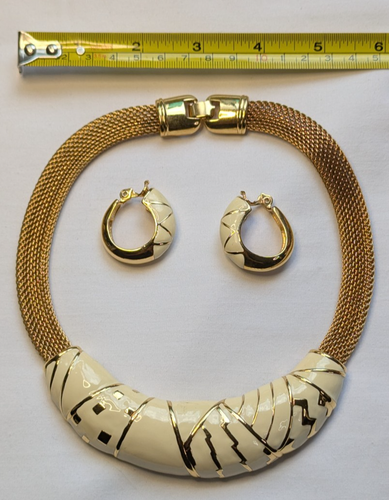 Collana vintage anni 80 Monet modernista smalto bianco dichiarazione passerella con orecchini - Foto 4 di 11
