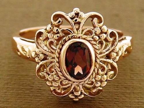 R141 Genuine SOLID 9K Rose Gold Natural GARNET Filigree Ring Ornate size N - Picture 1 of 3