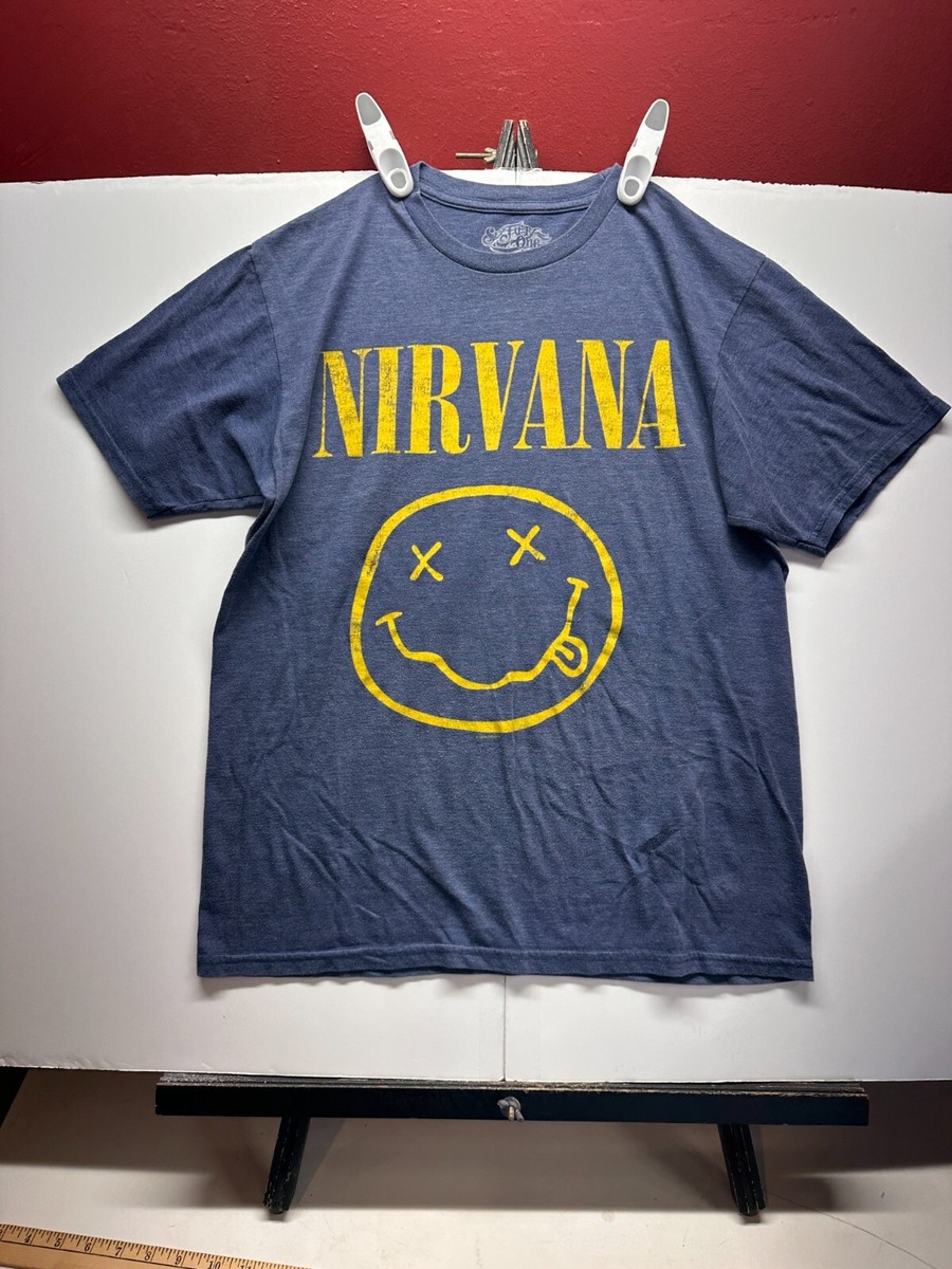Nirvana Six Fifty One Mens Large Smiley Face Blue Short Sleeve T