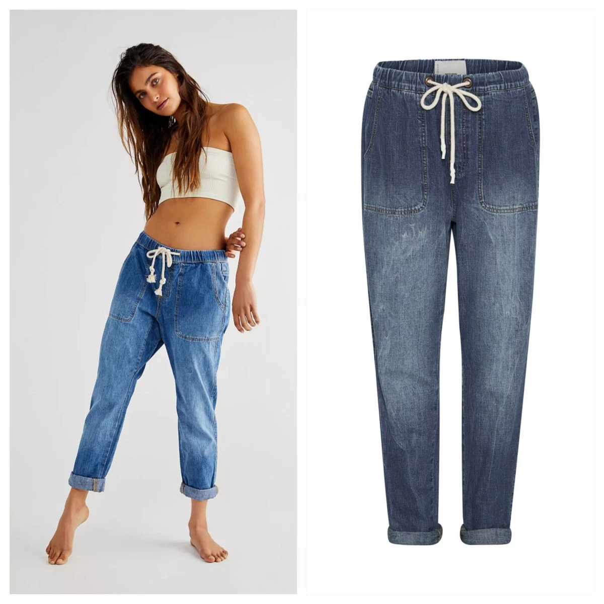 One Teaspoon Shabbies Drawstring Boyfriend Jeans in Resort Blue XXS NWT