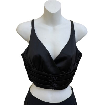 Forever 21 Ruched Crop Top Sleeveles Satin Black Size XS