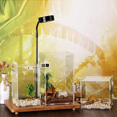 Transparent Acrylic Breeding Box Reptile Amphibious Lizards Spiders Feeding Tank