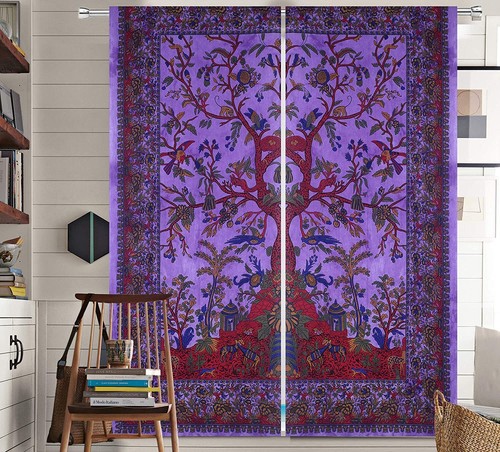 Indisches Mandala Baumwolle Baum des Lebens Hippie Wandteppich böhmische Tür Fenster Vorhänge - Bild 26 von 43