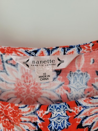 Nanette Lepore Dress Women's Size 10 Sundress Orange/Blue w/ Ruffled Hem Boho - Picture 3 of 7