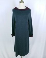 Adrienne Vittadini Sweater Dress Womens Size L Gray with Maroon Trim 3/4 Sleeve