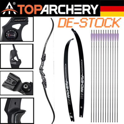 62'' Takedown ILF Recurve Bogen Bogenschießen 25-60lbs Jagdbogen 12×Carbon Pfeile