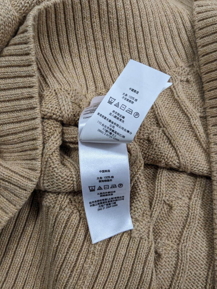 Polo Ralph Lauren Men's Sweater Size XL TG CableKnit Cotton Quarter