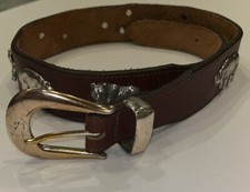 VTG Honest 60407 Wild Animal Leather Belt Rhino Turtle Zebra Hippo Brown Size 28