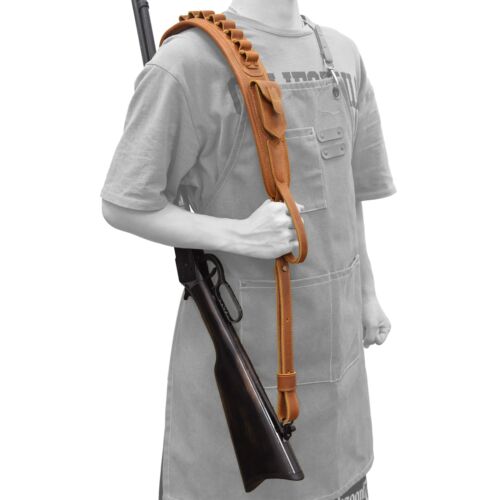 Leather Rifle Carry Sling Shotgun Shell Holder Strap for .308.22MAG.357 12GA - Picture 12 of 60