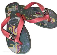 HAVAIANAS Flip Flop Sandals Girls Size 13 child / 1 Youth UNICORN Kids Pink Blue