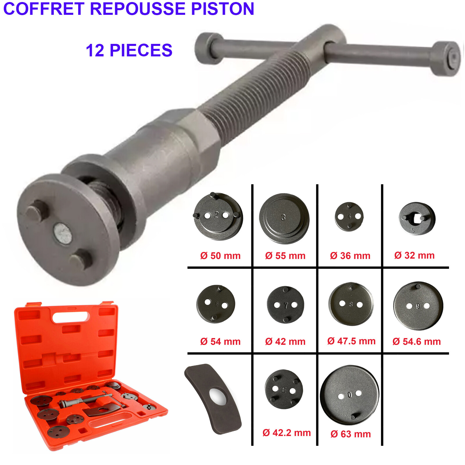 Coffret repousse piston de frein pour débloquer un étrier sans abîmer les joints