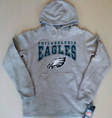 PHILADELPHIA EAGLES HOODED SWEATSHIRT HOODIE YOUTH S M L XL GRAY NWT COTTON BLEN