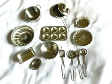 14 PCS KITCHEN STAINLESS COOKWARE BAKEWARE FOR KIDS TOY PRETEND PLAY FREE SHIP!