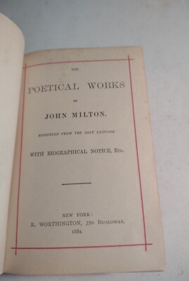 Vintage 1884 The Poetical Works Of John Milton Reprinted From The