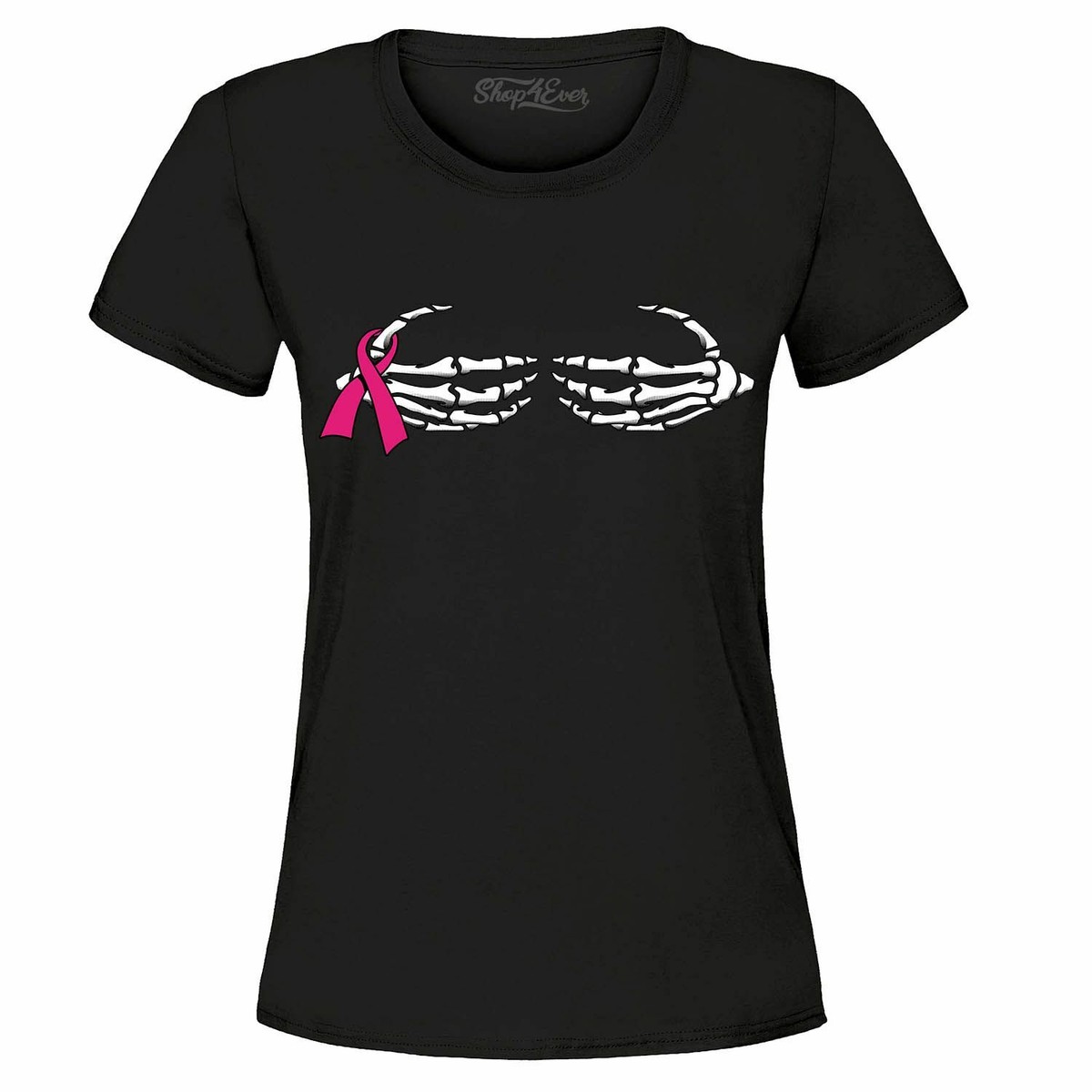 Skeleton Hands Breast Cancer Pink Ribbon Women's T-Shirt Fun Halloween  Shirts