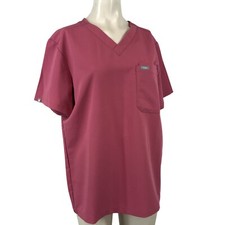 FIGS - WOMEN'S SMALL - PINK SHORT SLEEVE V NECK TECHNICAL UNIFORM TOP W/ POCKET