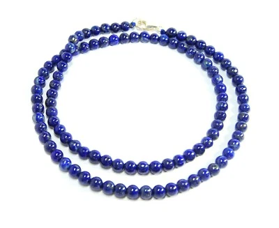Halskette aus dem Edelstein Lapislazuli in Kugelform Ø-5 mm 925 Silber - Bild 1 von 4