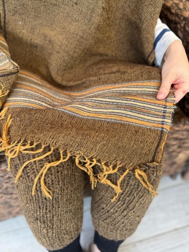 Châle d'hiver tissé main 100% laine camel chaud homme femme écharpe à carreaux solide - Photo 5/10