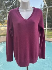 Alex Marie Cashmere Sweater Medium Wine V Neck Light Weight Soft Pull Over EUC