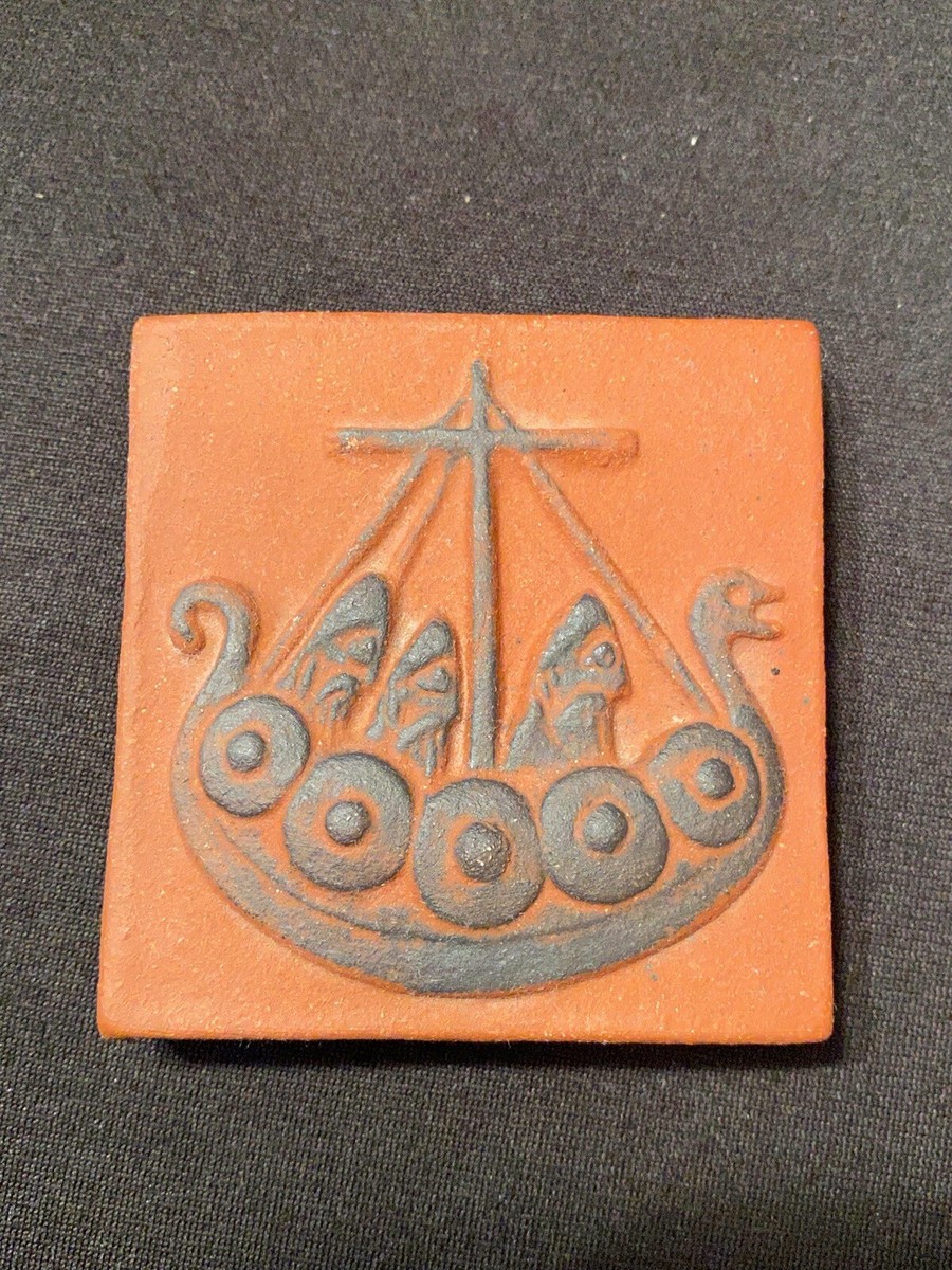 Vintage Thyssen Keramik 136 Danmark Terra Cotta Mini Tile Viking